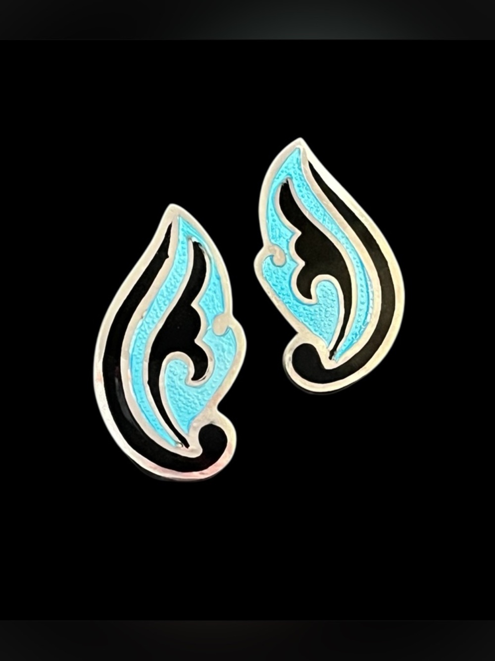 Margot de Taxco Sterling Enamel Swirl Earrings #5428 Mid Century Signed